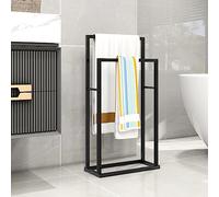 VERFARM Porte-serviettes autoportant avec 2 barres de serviette, porte-serviettes, porte-serviettes de bain, accessoires de salle de bain, noir