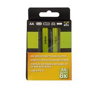 VERICO LoopEnergy AA 2550 Lot de 6 piles rechargeables USB-C AA 1,5 V 2550 mWh (1700 mAh) Li-ion Charge rapide via port USB-C en environ 2 heures 3 x 2 paquets AA, 3 câbles USB-A vers 2 x USB-C
