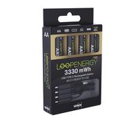 VERICO LoopEnergy Pro AA 3330 Batterie Li-ION Rechargeable USB-C AA 1,5 V 3330 mWh (2220 mAh) - Charge Rapide Via Port USB-C en Environ 2 Heures - Lot de 4 Piles AA, 1 câble USB -A vers 4 x USB-C