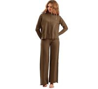 Veriliss Tailleurs-pantalons Hiver Printemps Femme Ensemble Chic et Elegant Tricoté 2 Pièces D'Intérieur Tenue Décontracté Longues Respirant et Confortable Knit Large Lounge Set