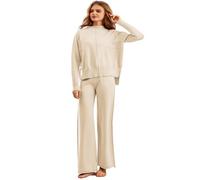 Veriliss Tailleurs-Pantalons Hiver Printemps Femme Ensemble Chic et Elegant Tricoté 2 Pièces D'Intérieur Tenue Décontracté Longues Respirant et Confortable Knit Large Lounge Set