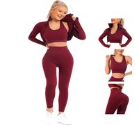 Veriliss Vêtement de Sport Femme 2 Pièces Survêtements D'entraînement Ensembles Soutien-Gorge Sport Legging De Yoga Sportswear Fitness Ensembles D'entraînement Tenues De Sport (Rouge，S