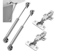 Vérin à Gaz,Charnière Porte Placard,100N Amortisseurs à Gaz et Charniere Invisible Placard set,pour portes de placard,portes en bois,portes à lamelles en bois,armoires (2*Vérin à Gaz & 2*Charnière)
