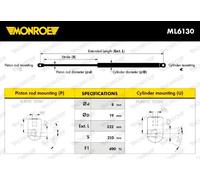 Monroe Vérin de coffre arrière ML6130 522 mm 490 N course 210 mm pour Skoda Yeti (5L)