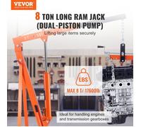 Vérin Hydraulique Long pour Grue d'Atelier 8 Tonnes Cylindre Hydraulique Support Moteur avec Pompe à Double Piston et Base à Chape…