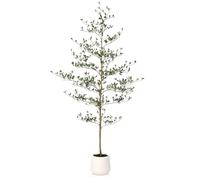 VeriNatural Faux Olivier Plante Artificielle Intérieur - 180cm Olivier Noir Fausse Résistant UV Pot Design Blanc - Arbre Artificiel Décoration pour Extérieur Maison Bureau Salon Jardin,VN124