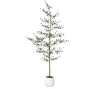 VeriNatural Faux Olivier Plante Artificielle Intérieur - 210cm Olivier Noir Fausse Résistant UV Pot Design Blanc - Arbre Artificiel Décoration pour Extérieur Maison Bureau Salon Jardin,VN124