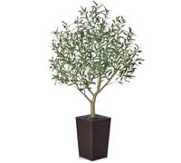 VeriNatural Olivier Artificiel 150 cm - Plante Artificielle Intérieur Décorative avec Pot Conique Marron, Protection UV - Fausse Plante Verte Maison Salon Bureau Jardin Extérieur, VN156