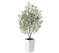 VeriNatural Olivier Artificiel 150cm-Grande Plante Artificielle Décorative avec Pot Blanc Tressé,Résistante UV, Galets Inclus-Fausse Plante pour Décoration Intérieur/Extérieur, Salon, Jardin,VN132