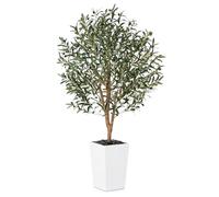 VeriNatural Olivier Artificiel 150cm-Grande Plante Artificielle d'Intérieur et Extérieur, Fausse Arbre avec Pot en Plastique Tressé Blanc&Résistant aux UV-Décoration pour Maison,Balcon,VN133