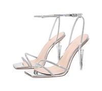 VERISSON Sandales à lanières pour femme - Sandales à talons hauts - Sandales carrées à paillettes, argenté, 43 EU