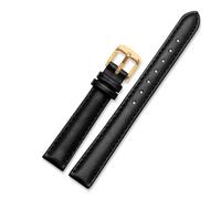 Véritable bande de montre en cuir compatible avec le Citizen Fossile Plain Watch Strap Folli Bracelet Blue Brown Brown 14 mm 16 mm 18 mm (noir-or, 16 mm)