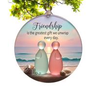Véritable décoration en verre de mer d'amitié, pendentif de Noël rond en acrylique plat 2D, brillant comme un cœur, souvenir d'amitié pour arbre de Noël, décoration à suspendre à la main, océans