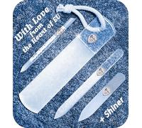 Véritable ensemble de limes à ongles en verre tchèque - Brillant multifonctionnel, râpe à pied Anti-callosités, poussoir à cuticules pour un limage précis, surface gravée, manucure et pédicure