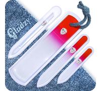 Véritable ensemble de limes à ongles en verre tchèque - Râpe à pied Anti-callosités, Poussoir à cuticules pour un limage, surface gravée de grains différents sur les deux faces, manucure et pédicure