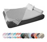 Véritable fouta Tunisienne 1m x 2m tissage à plat 100% coton 380g - Horizon - Lin et Noir