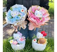 Véritable jouet en peluche Hello Kitty, animaux en peluche, porte-clés, Bouquets créatifs faits à la main, cadeaux de noël et d'anniversaire Vanlentine 5