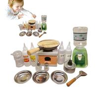 Véritable mini kit de cuisine - Ustensiles de cuisine en métal, outils de jeu, petite poêle de cuisson | Brûleur compact avec fonction réaliste, petit kit d'ustensiles pour la fabrication des aliments