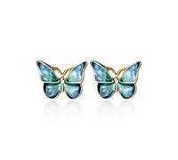 Véritable Mode 925 Argent Sterling Or Bleu Aile Papillon Boucles d'oreilles pour Femmes Filles Mariage Bijoux Cadeau