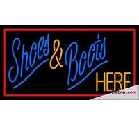 Véritable panneau lumineux néon LED « Shoes And Boots Here With Border » fait à la main pour décoration murale en PVC 35,6 x 43,2 cm