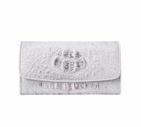 Véritable peau de crocodile pour femme Grand portefeuille à trois volets en cuir d'alligator véritable pour femme Porte-cartes pour femme Blanc, blanc, 19cm x 10.5cm x 3.5cm, Blanc 1