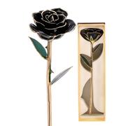 Véritable Rose Noire à Longue Tige Trempée en Or 24 Carats pour Un Amour éternel, Coffret Inclus