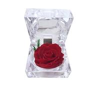 Véritable rose préservée dans une boîte en cristal acrylique, cadeau idéal pour femme, maman, petite amie, grand-mère, fête des mères, anniversaire, Saint-Valentin, Noël, anniversaire (rouge)