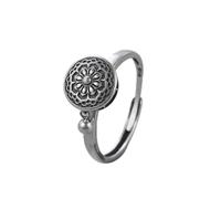 Véritable Roue de prière Bouddhiste tibétaine en Argent Sterling 925 Bague Ouverte Porte-Bonheur pour Femmes Bijoux Gothiques Vintage
