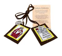 Véritable Scapulaire brun de Notre-Dame du Mont-Carmel, signe du salut | Collier catholique fait main et béni en Terre Sainte (Haïfa), avec certificat d’authenticité