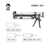 VERLINGER Pistolet à Cartouche 2K Résine Expansive - Presse à Cartouche Rapport de Poussée 26:1 Aluminium Acier - Extrudeur pour Résines, Colles, Silicones Ancrages Chimiques Bricolage Professionnel