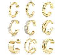 VerLuky 9 pcs Boucles d'oreilles Femme, Boucles d'oreilles Or, Ear Cuff, Creoles Or, Faux Piercing Oreille