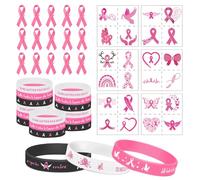 VerLuky Octobre Rose Bracelets en Silicone,Ruban Stickers Rose Cancer du Sein,Sensibilisation de Cancer Sein Décoration