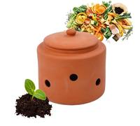 Vermicomposteur Relaxdays à enterrer, 3 L, déchets de Cuisine, Couvercle, composteur pour Jardin et Potager, Terre Cuite