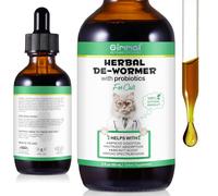 Vermifuge Liquide pour Chat, Gouttes Vermifuges Naturelles À Base De Plantes pour Chat, 100% Naturel, Favorise La Santé Et L'Hygiène Intestinales, Améliore La Digestion, Renforce L'Immunité 60 ML