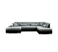 Vermont - canapé panoramique d'angle droit - 7 places - convertible - en simili et tissu - Gris / Noir Gris / Noir