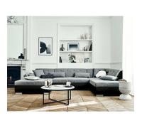 Vermont - canapé panoramique d'angle droit - 7 places - convertible - en simili et tissu - Gris / Noir Gris / Noir