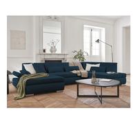 Vermont - canapé panoramique d'angle droit - 7 places - convertible - en tissu - Bleu Ardoise