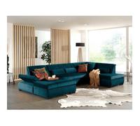 Vermont - canapé panoramique d'angle droit - 7 places - XXL - en velours - Bleu canard Bleu canard G