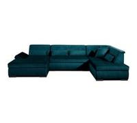 Lisa Design - Canapé Panoramique en U Droit Vermont en Velours - Grand Sofa XXL Bleu Canard 7 Places - Salon