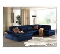 Vermont - canapé panoramique d'angle droit - 7 places - XXL - en velours - Bleu nuit