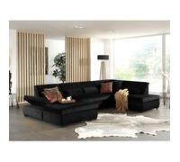 Vermont - canapé panoramique d'angle droit - 7 places - XXL - en velours - Noir