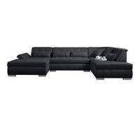 Lisa Design - Canapé Panoramique d'angle Droit - Vermont en Simili Et Tissu - Grand Sofa XXL Noir 7 Places - Salon