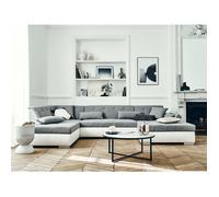 Vermont - canapé panoramique d'angle gauche - 7 places - convertible - en simili et tissu - Gris / Blanc