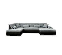 Vermont - canapé panoramique d'angle gauche - 7 places - convertible - en simili et tissu - Gris / Noir Gris / Noir G