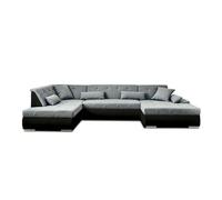 Vermont - canapé panoramique d'angle gauche - 7 places - convertible - en simili et tissu - Gris / Noir