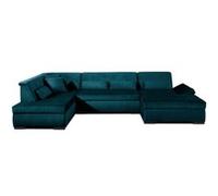 Lisa Design - Canapé Panoramique en U Gauche Vermont en Velours - Grand Sofa XXL Bleu Canard 7 Places - Salon