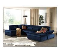 Lisa Design - Canapé Panoramique d'angle Gauche - Vermont en Velours - Grand Sofa XXL Bleu Nuit 7 Places - Salon
