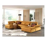 Vermont - canapé panoramique d'angle gauche - 7 places - XXL - en velours - Jaune