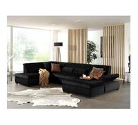 Vermont - canapé panoramique d'angle gauche - 7 places - XXL - en velours - Noir