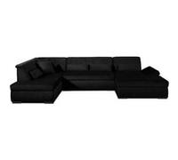 Vermont - canapé panoramique d'angle gauche - 7 places - XXL - en velours - Noir